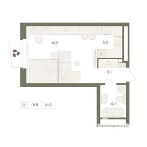 1-к квартира, вторичка, 32м2, 2/25 этаж