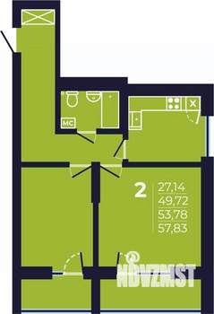 2-к квартира, строящийся дом, 54м2, 4/25 этаж