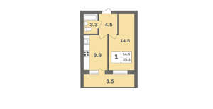 1-к квартира, вторичка, 36м2, 9/12 этаж