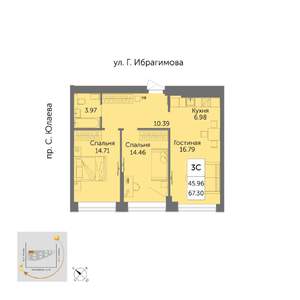 3-к квартира, вторичка, 67м2, 29/32 этаж