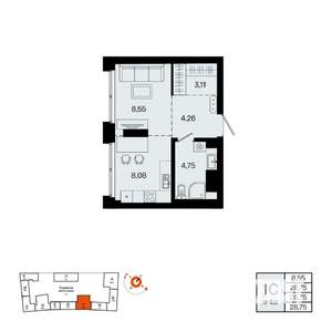 1-к квартира, вторичка, 29м2, 10/31 этаж