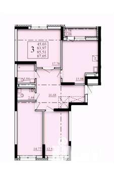 3-к квартира, строящийся дом, 86м2, 16/25 этаж