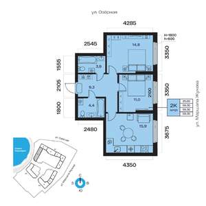 2-к квартира, вторичка, 59м2, 14/32 этаж
