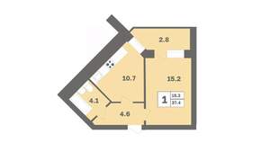 1-к квартира, вторичка, 37м2, 6/12 этаж
