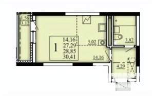 1-к квартира, строящийся дом, 29м2, 11/25 этаж