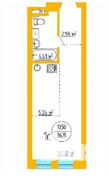 1-к квартира, строящийся дом, 26м2, 3/16 этаж