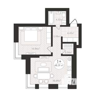 1-к квартира, строящийся дом, 48м2, 7/24 этаж