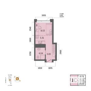 1-к квартира, вторичка, 23м2, 24/32 этаж