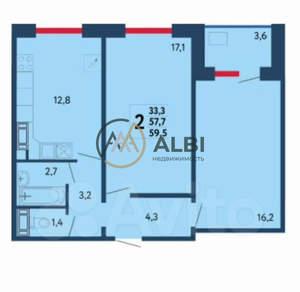 2-к квартира, вторичка, 58м2, 13/15 этаж