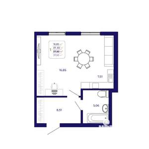 1-к квартира, вторичка, 38м2, 1/25 этаж