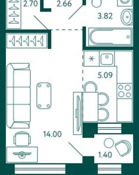 Студия квартира, вторичка, 29м2, 25/27 этаж