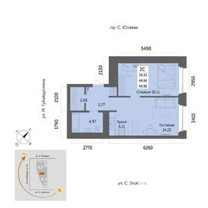 2-к квартира, вторичка, 50м2, 16/32 этаж