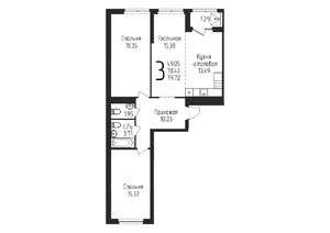3-к квартира, строящийся дом, 80м2, 10/25 этаж