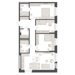 3-к квартира, вторичка, 87м2, 3/5 этаж