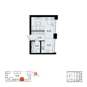 1-к квартира, вторичка, 25м2, 10/31 этаж