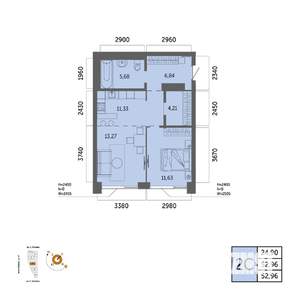 2-к квартира, вторичка, 53м2, 13/32 этаж