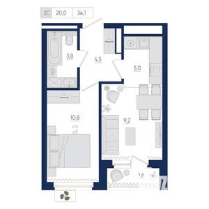 2-к квартира, вторичка, 34м2, 5/25 этаж