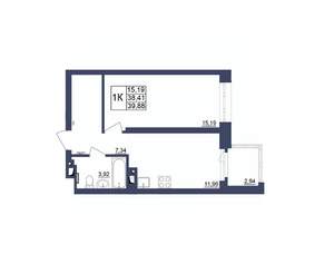 1-к квартира, строящийся дом, 40м2, 14/34 этаж