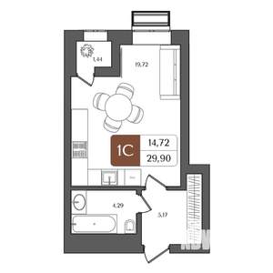 Студия квартира, строящийся дом, 30м2, 4/21 этаж