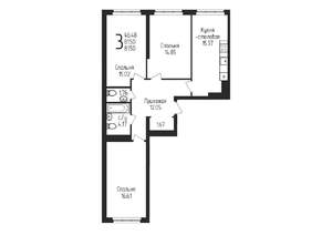 3-к квартира, строящийся дом, 82м2, 2/25 этаж