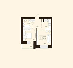 1-к квартира, вторичка, 38м2, 4/10 этаж