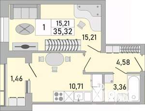 1-к квартира, вторичка, 35м2, 20/24 этаж