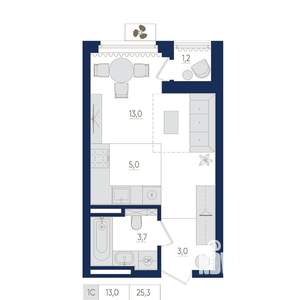 1-к квартира, вторичка, 25м2, 4/22 этаж