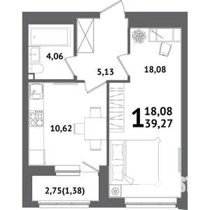 1-к квартира, вторичка, 39м2, 11/21 этаж