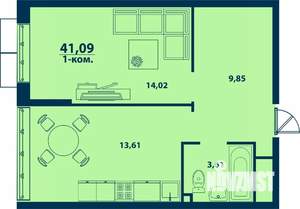 1-к квартира, строящийся дом, 41м2, 13/24 этаж