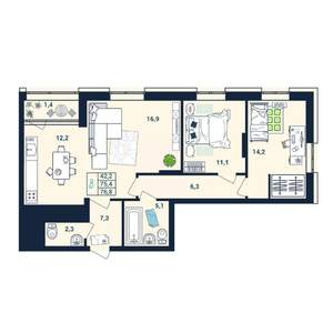 3-к квартира, вторичка, 77м2, 6/25 этаж