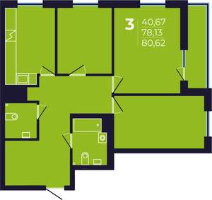 3-к квартира, строящийся дом, 81м2, 5/25 этаж