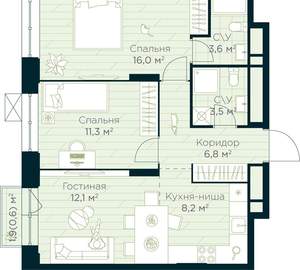 2-к квартира, вторичка, 62м2, 27/30 этаж