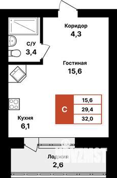 1-к квартира, вторичка, 32м2, 7/8 этаж