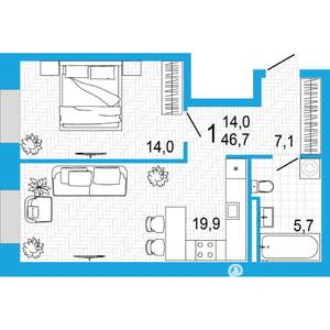 1-к квартира, вторичка, 47м2, 2/5 этаж