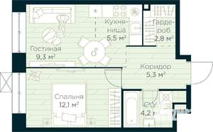 1-к квартира, строящийся дом, 39м2, 4/15 этаж