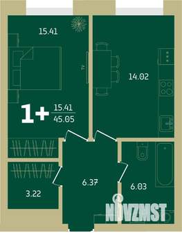 2-к квартира, строящийся дом, 54м2, 5/32 этаж