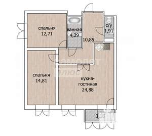 3-к квартира, вторичка, 69м2, 22/25 этаж