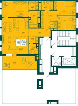 3-к квартира, вторичка, 114м2, 12/12 этаж