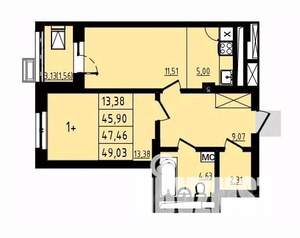 1-к квартира, вторичка, 47м2, 25/25 этаж