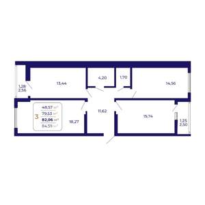 3-к квартира, строящийся дом, 82м2, 18/21 этаж