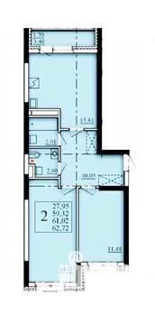 2-к квартира, строящийся дом, 61м2, 11/25 этаж