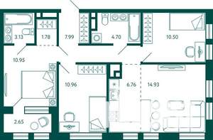 3-к квартира, вторичка, 73м2, 15/27 этаж