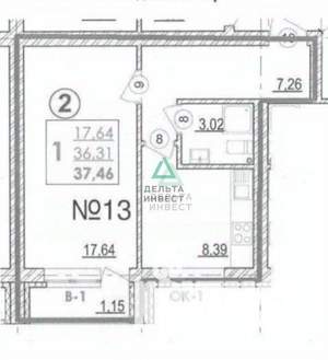 1-к квартира, вторичка, 36м2, 4/5 этаж