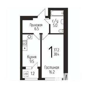 1-к квартира, строящийся дом, 38м2, 17/24 этаж