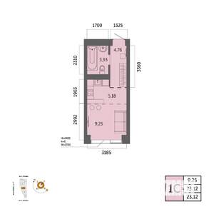 1-к квартира, вторичка, 23м2, 14/32 этаж