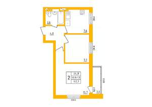 2-к квартира, строящийся дом, 42м2, 8/27 этаж
