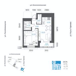 2-к квартира, вторичка, 43м2, 15/20 этаж