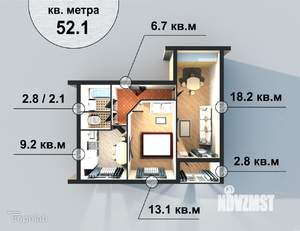2-к квартира, вторичка, 52м2, 2/3 этаж