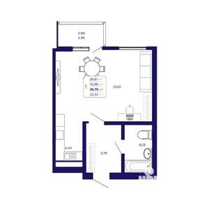 1-к квартира, строящийся дом, 37м2, 2/25 этаж