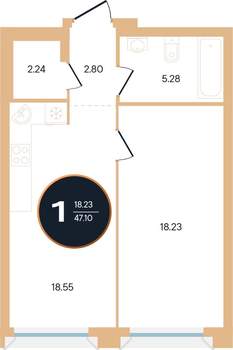 1-к квартира, вторичка, 47м2, 6/15 этаж